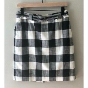 Talbots Sz 6 Black Buffalo Plaid s Checkered Belted Pencil Skirt Cotton Pockets